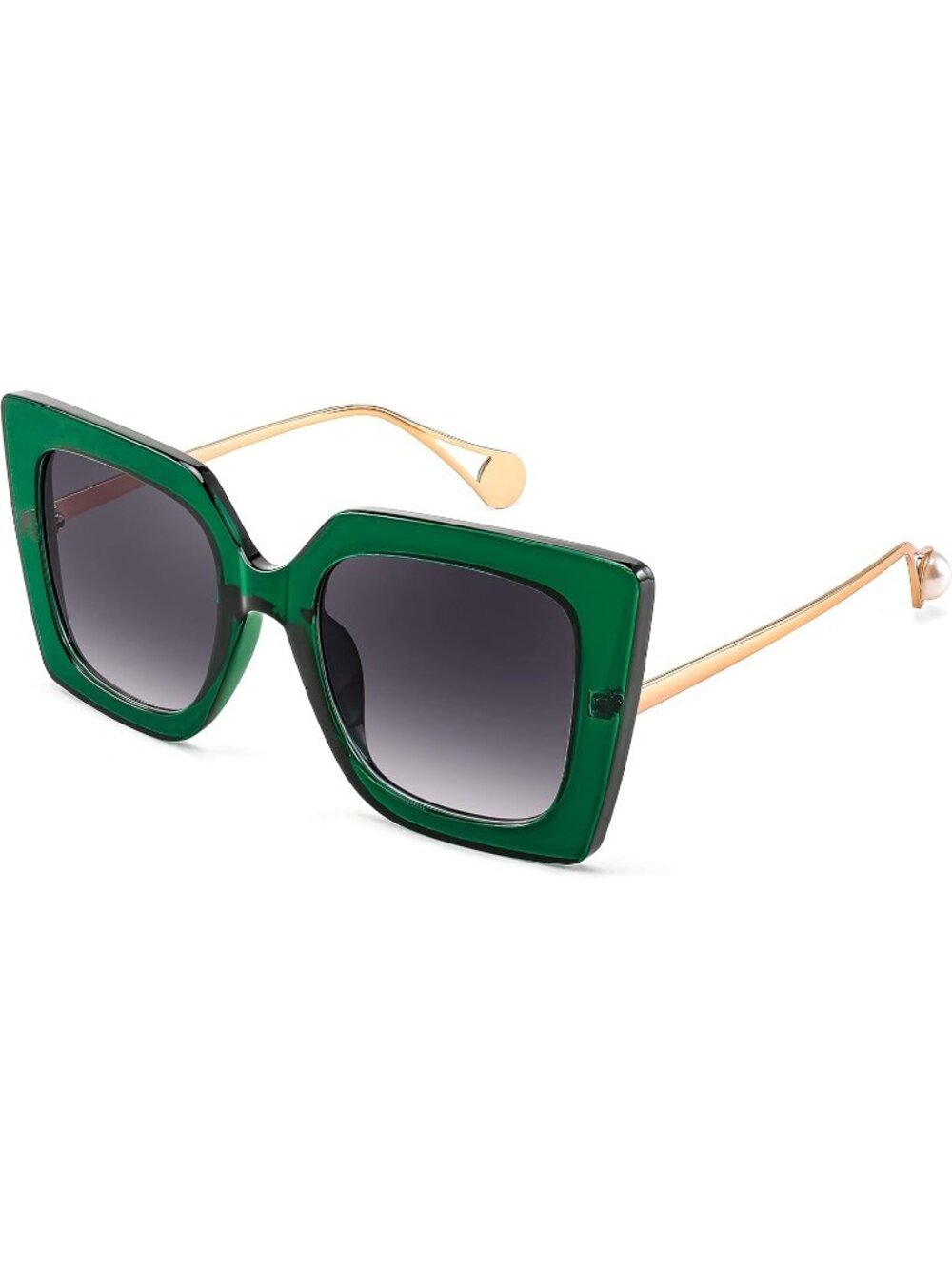Women's Trendy Square Shades Pearl Inlay Cat Eye Frame UV400 Protection Green